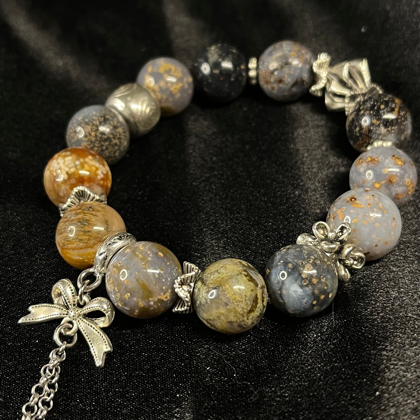 Tidal Embrace – Ocean Jasper Bracelet with Silver Charms of Tranquility & Healing