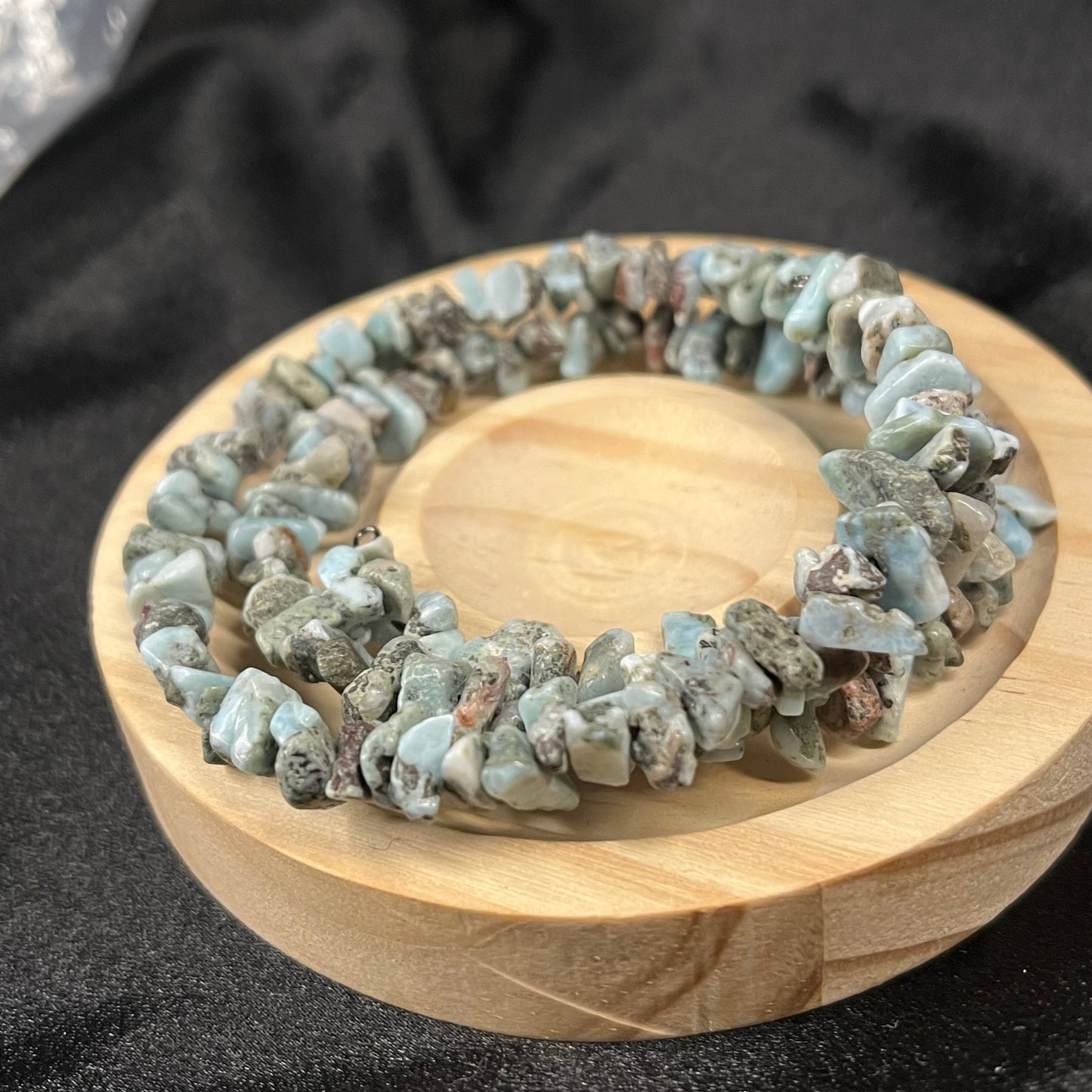 Ocean’s Serenity – Raw Larimar Chips Memory Wire Bracelet of Tranquility & Healing