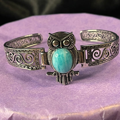 Owl’s Wisdom – Amazonite Owl Bangle of Insight & Protection