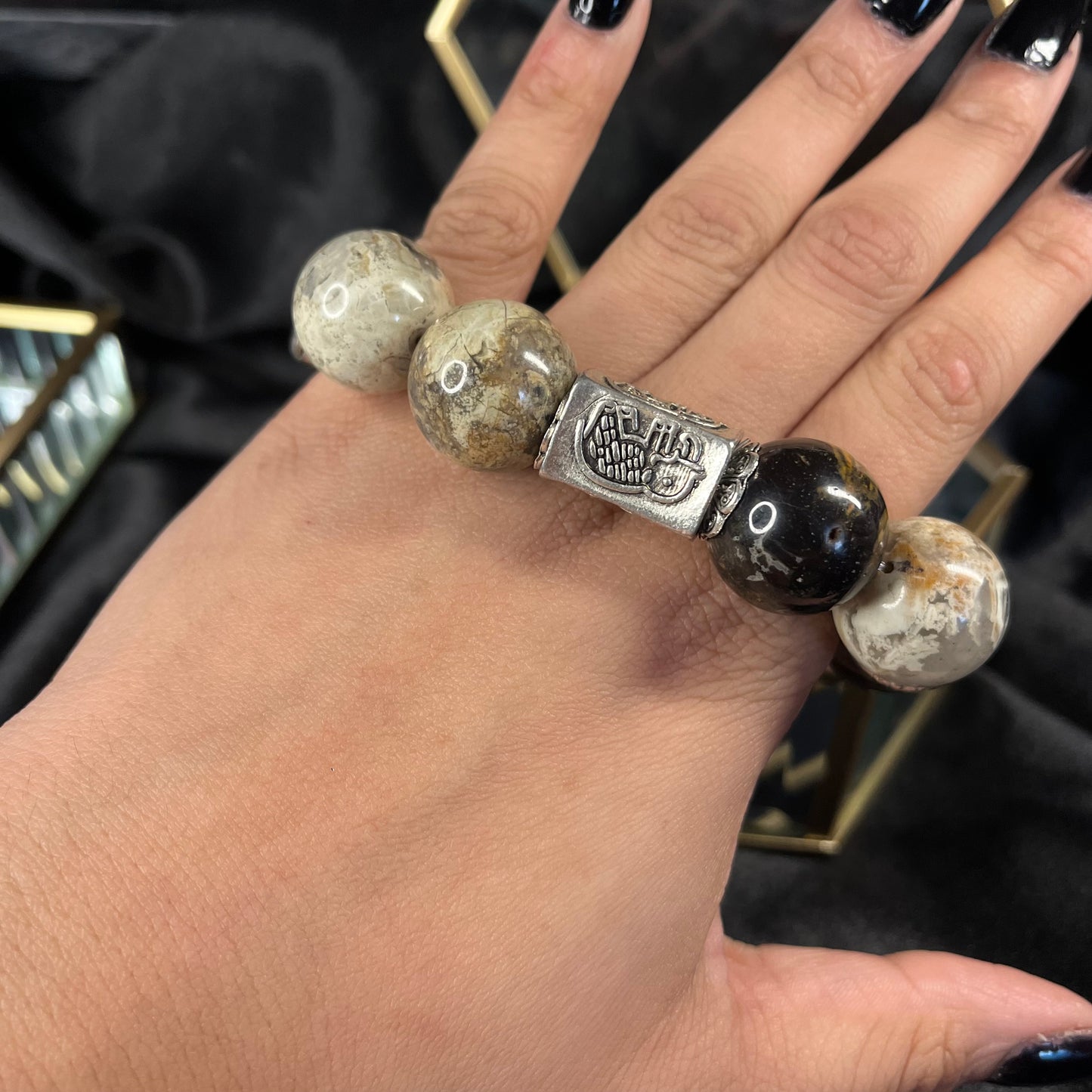 Elephant Guardian’s Grace – Crazy Lace Agate Bracelet