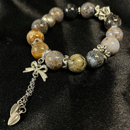 Tidal Embrace – Ocean Jasper Bracelet with Silver Charms of Tranquility & Healing