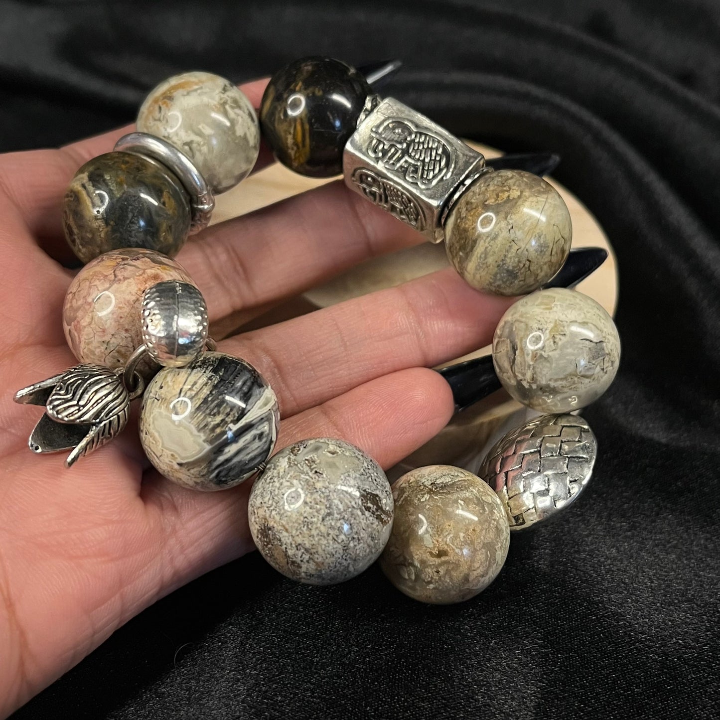 Elephant Guardian’s Grace – Crazy Lace Agate Bracelet