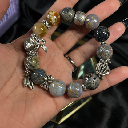 Tidal Embrace – Ocean Jasper Bracelet with Silver Charms of Tranquility & Healing