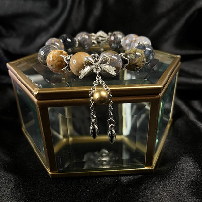 Tidal Embrace – Ocean Jasper Bracelet with Silver Charms of Tranquility & Healing