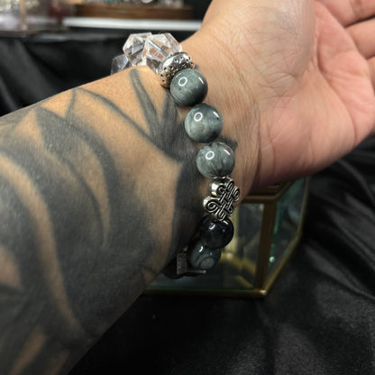 Skyward Gaze – Eagle Eye & Rabbit Hair Rutile Quartz Bracelet of Vision & Protection