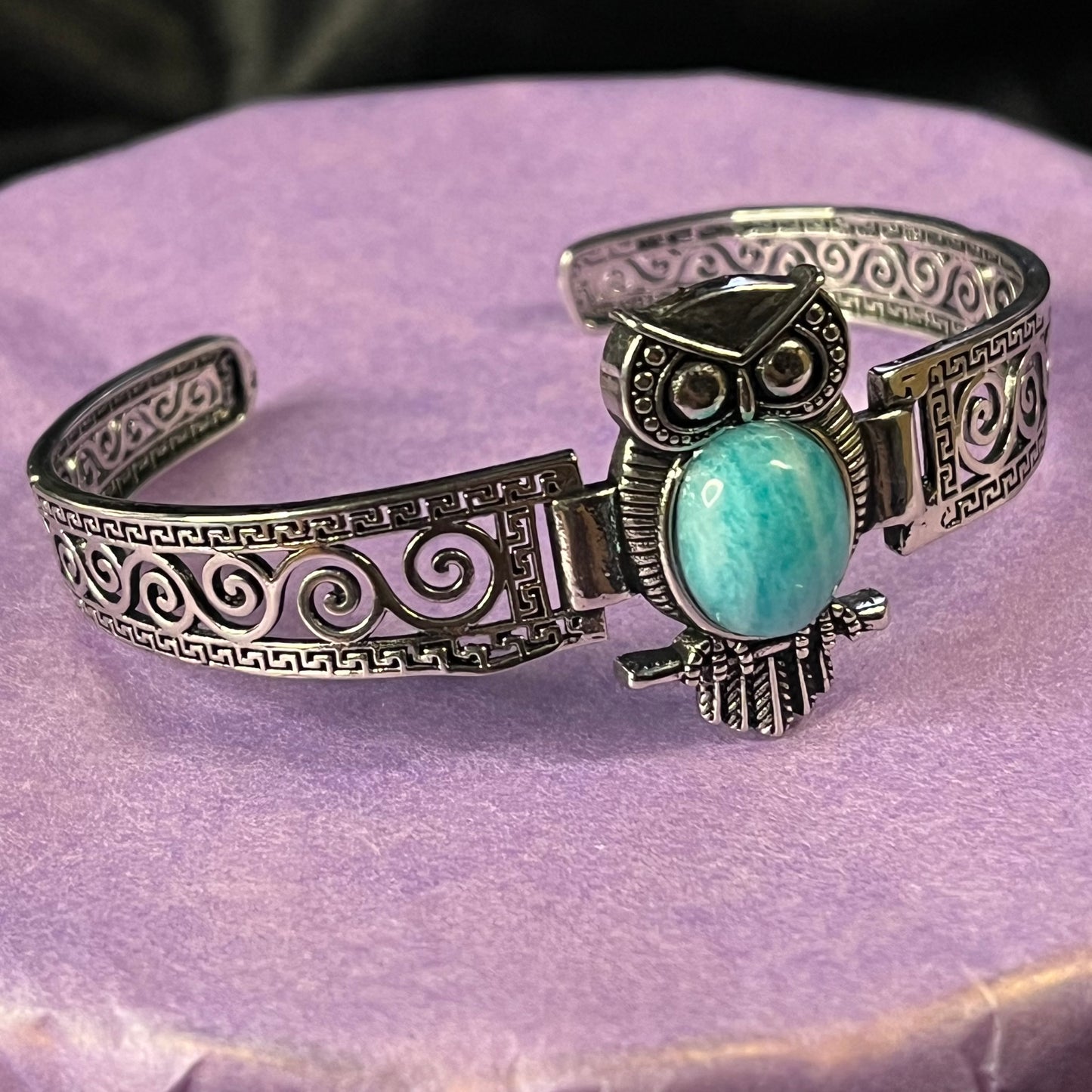 Owl’s Wisdom – Amazonite Owl Bangle of Insight & Protection