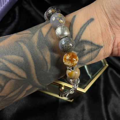 Tidal Embrace – Ocean Jasper Bracelet with Silver Charms of Tranquility & Healing