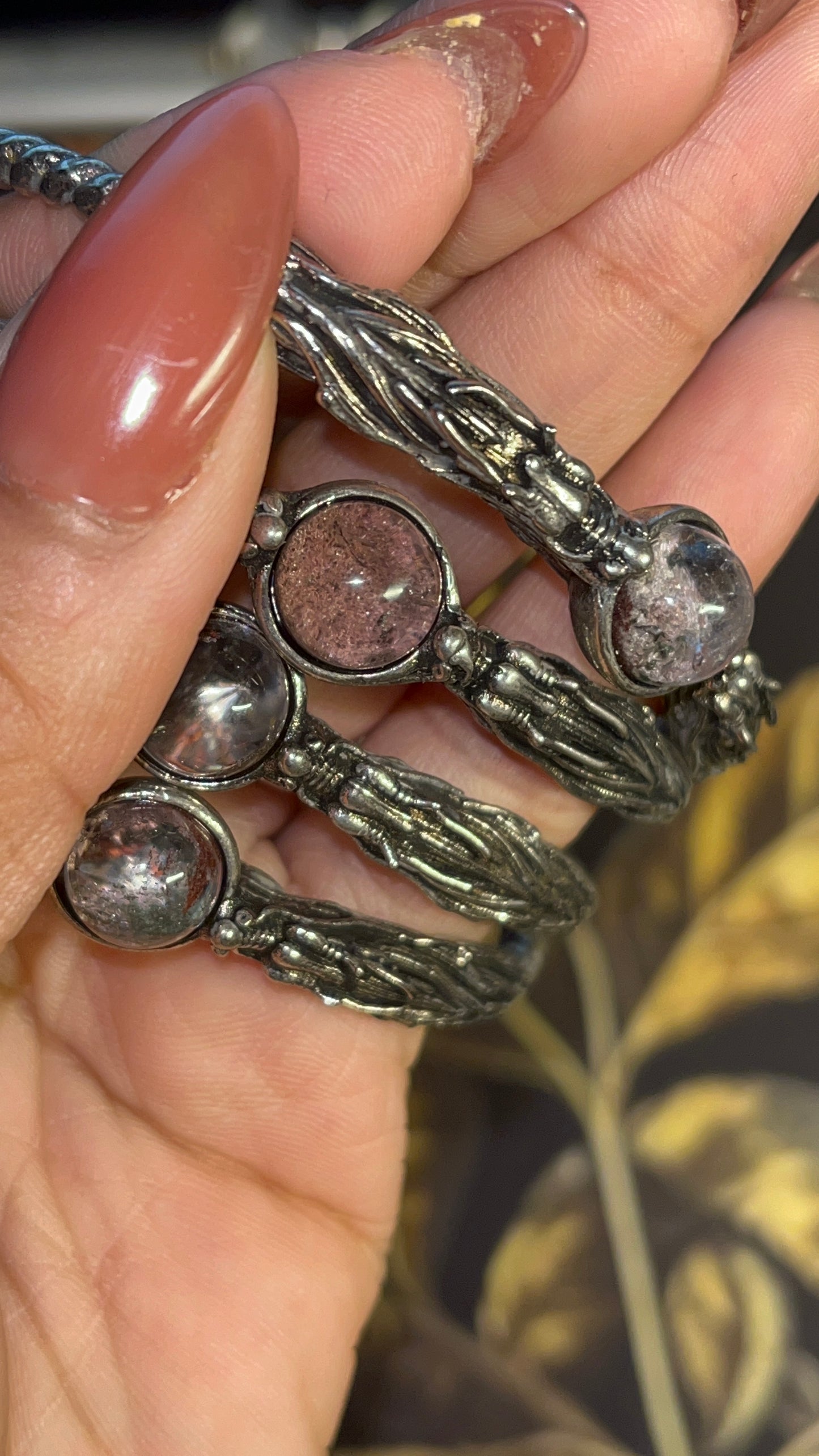 Draconic Power – Dragon Heads & Phantom Garden Quartz Bangle of Strength & Transformation