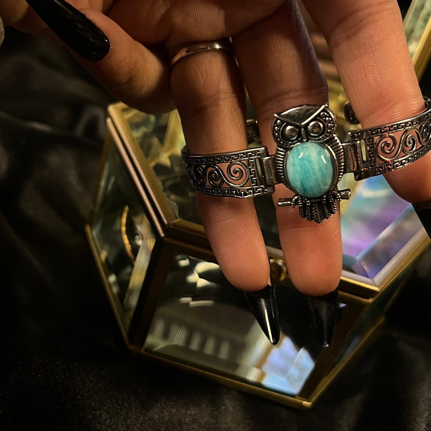 Owl’s Wisdom – Amazonite Owl Bangle of Insight & Protection