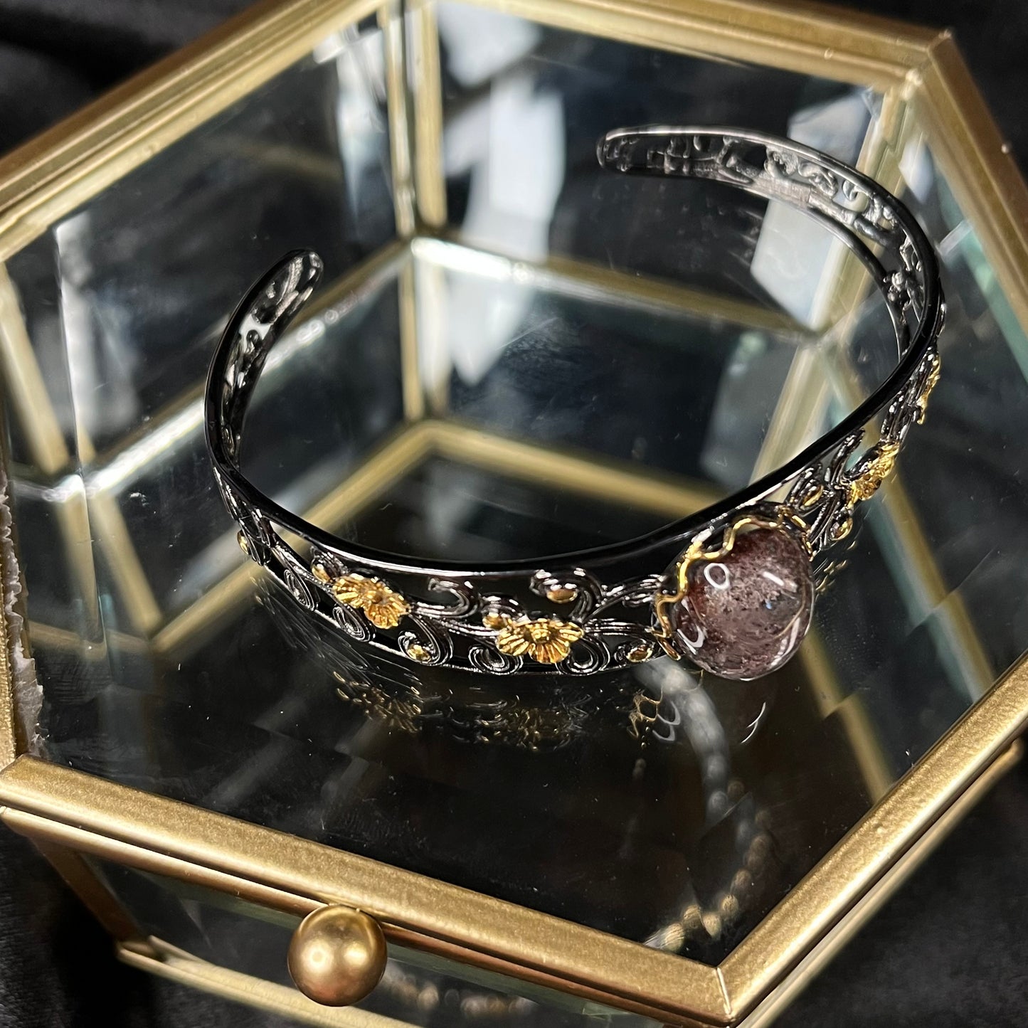 Nature’s Embrace – Garden Quartz & Gold Branch Bangle of Grounding & Growth