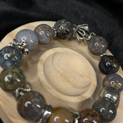 Tidal Embrace – Ocean Jasper Bracelet with Silver Charms of Tranquility & Healing